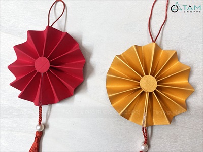 Phụ kiện treo Tết Quạt giấy nhung Vàng Đỏ mini [Cute] 5 - 7cm PKT-TET-14